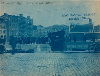 (MANHATTAN BRIDGE--NEW YORK CITY) A group of 10 photographs depicting the view from Brooklyn Tower and construction of the colonnade an